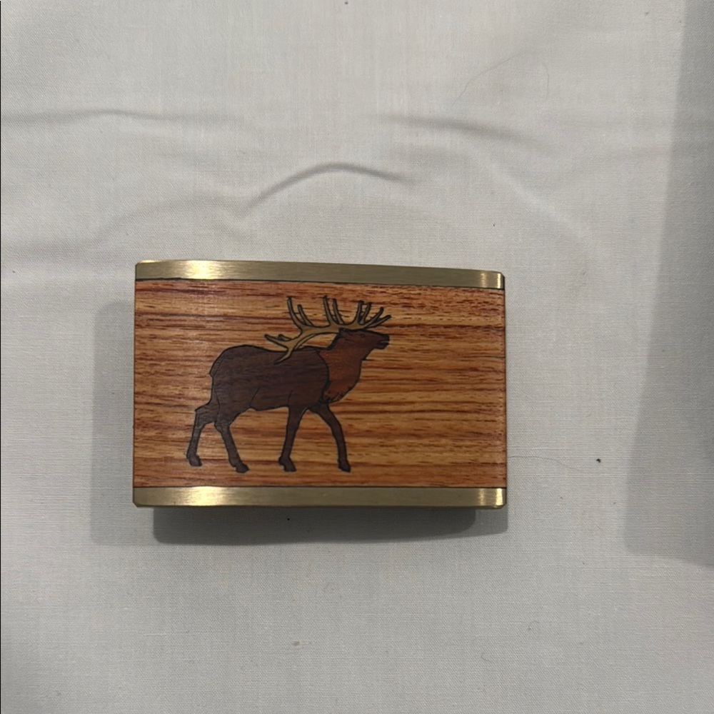 Solid Brass and Wood Belt Buckle with Elk Design by Sky West